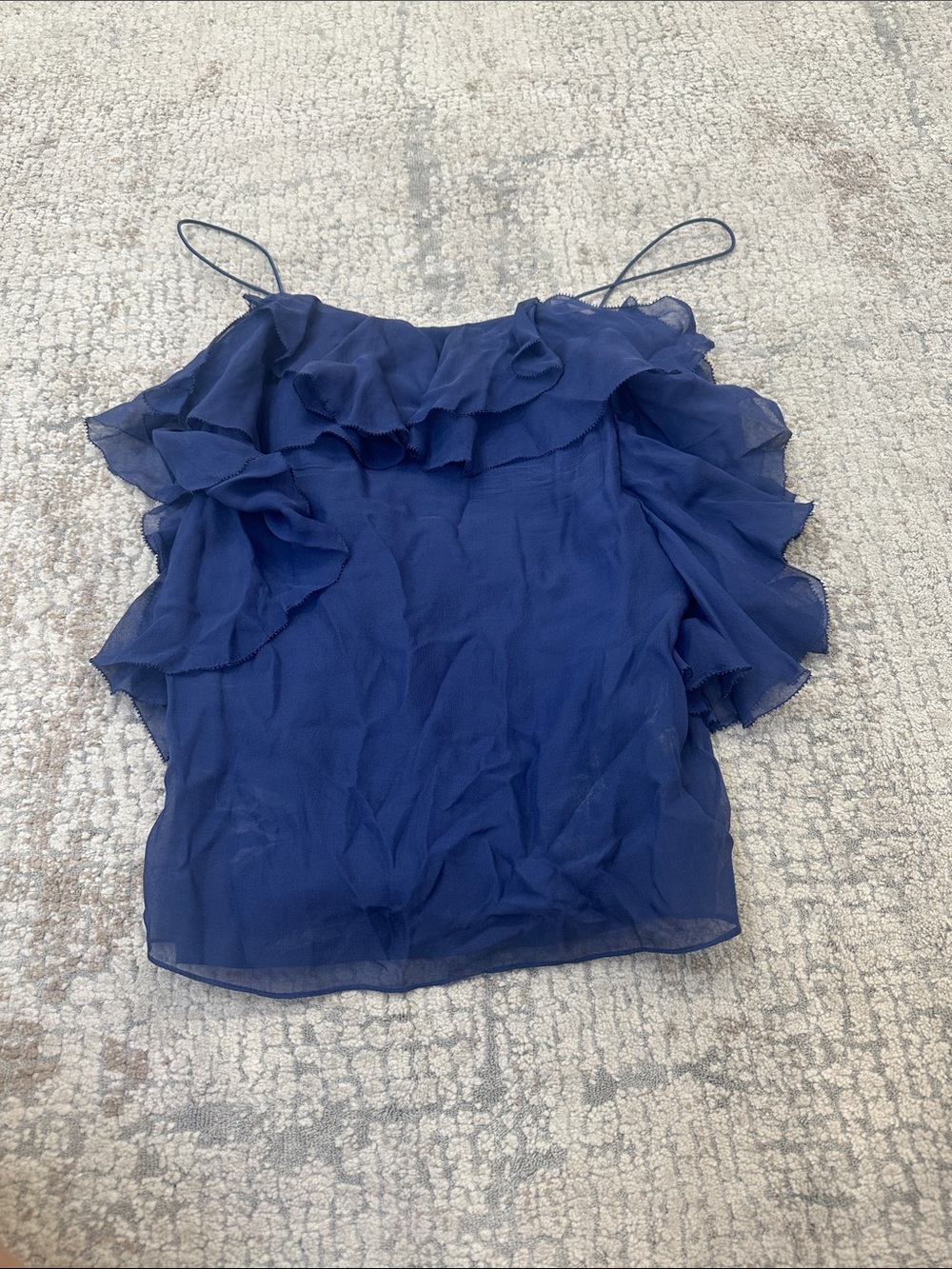Rebecca Taylor Navy Ruffle-Trim Silk Camisole